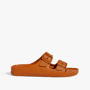 sandália birkenstock feminina caramelo com fivela dupla