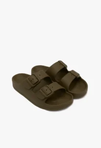 Sandália birkenstock feminina cinza com fivela dupla 3 sandália birken feminina cinza birkenstock feminina