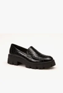 Mocassim feminino tratorado Black Noir 1 sapato mocassim feminino tratorado com textura croc black noir