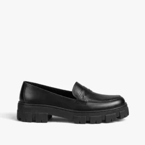sapato mocassim feminino tratorado com textura lisa black onyx