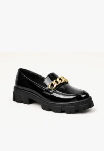 Mocassim feminino tratorado Black Royale 1 sapato mocassim feminino tratorado com detalhes em dourado black royale