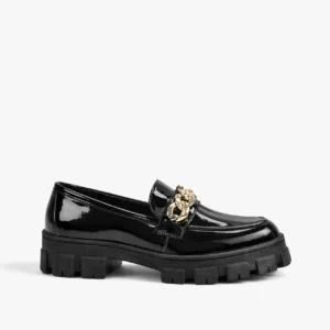 sapato mocassim feminino tratorado com detalhes em dourado black royale