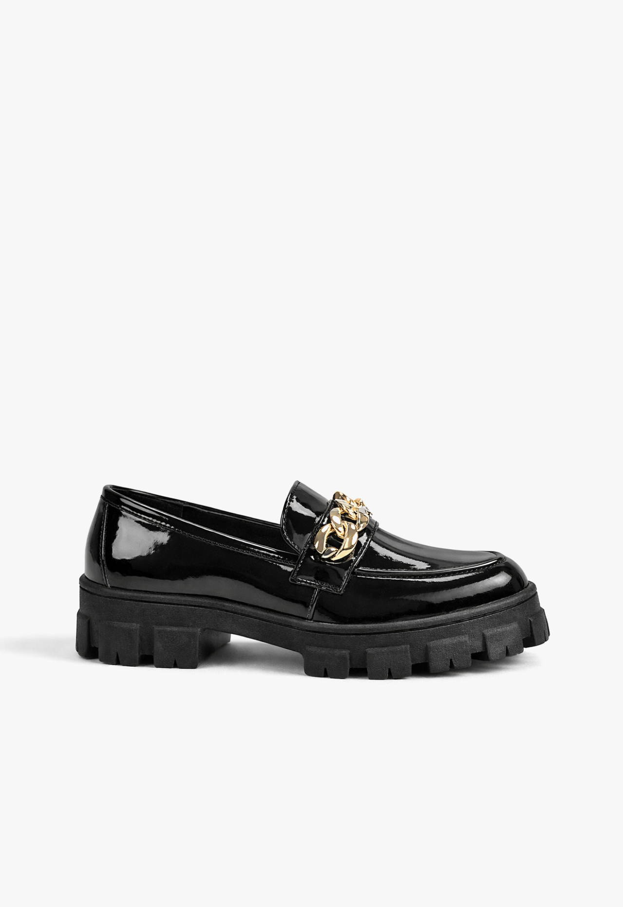 sapato mocassim feminino tratorado com detalhes em dourado black royale