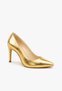 Scarpin feminino salto alto dourado Golden Royale 1 sapato scarpin feminino dourado golden royale com salto alto