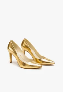 Scarpin feminino salto alto dourado Golden Royale 4 sapato scarpin feminino dourado golden royale com salto alto