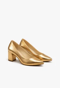 Scarpin feminino salto bloco dourado 4 sapato scarpin feminino com salto bloco dourado