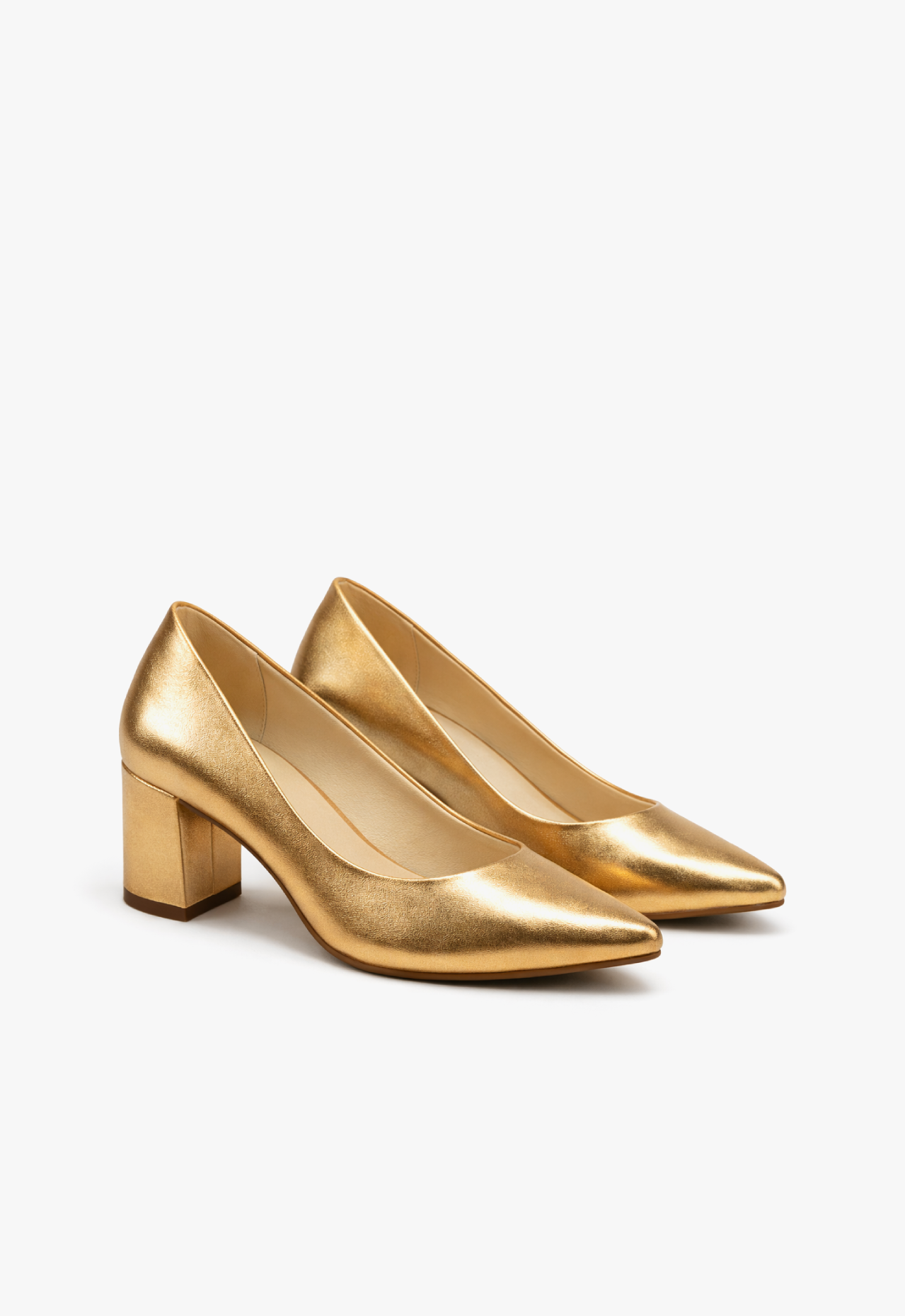 sapato scarpin feminino com salto bloco dourado