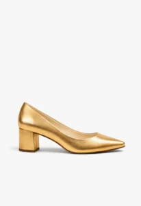 Scarpin feminino salto bloco dourado 2 sapato scarpin feminino com salto bloco dourado
