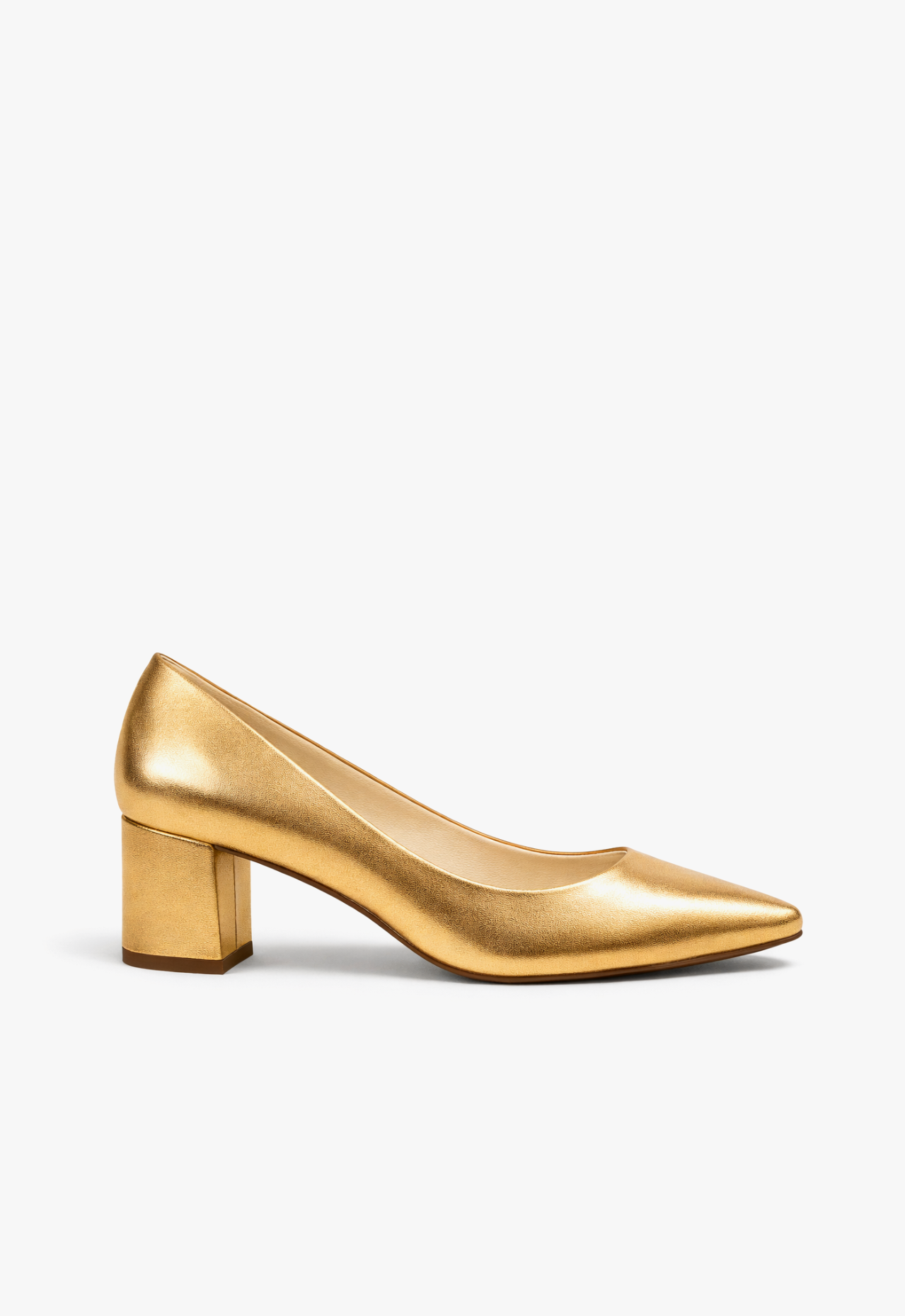 sapato scarpin feminino com salto bloco dourado