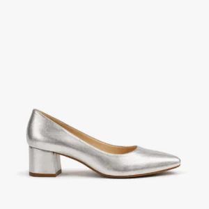 sapato scarpin feminino com salto bloco prata