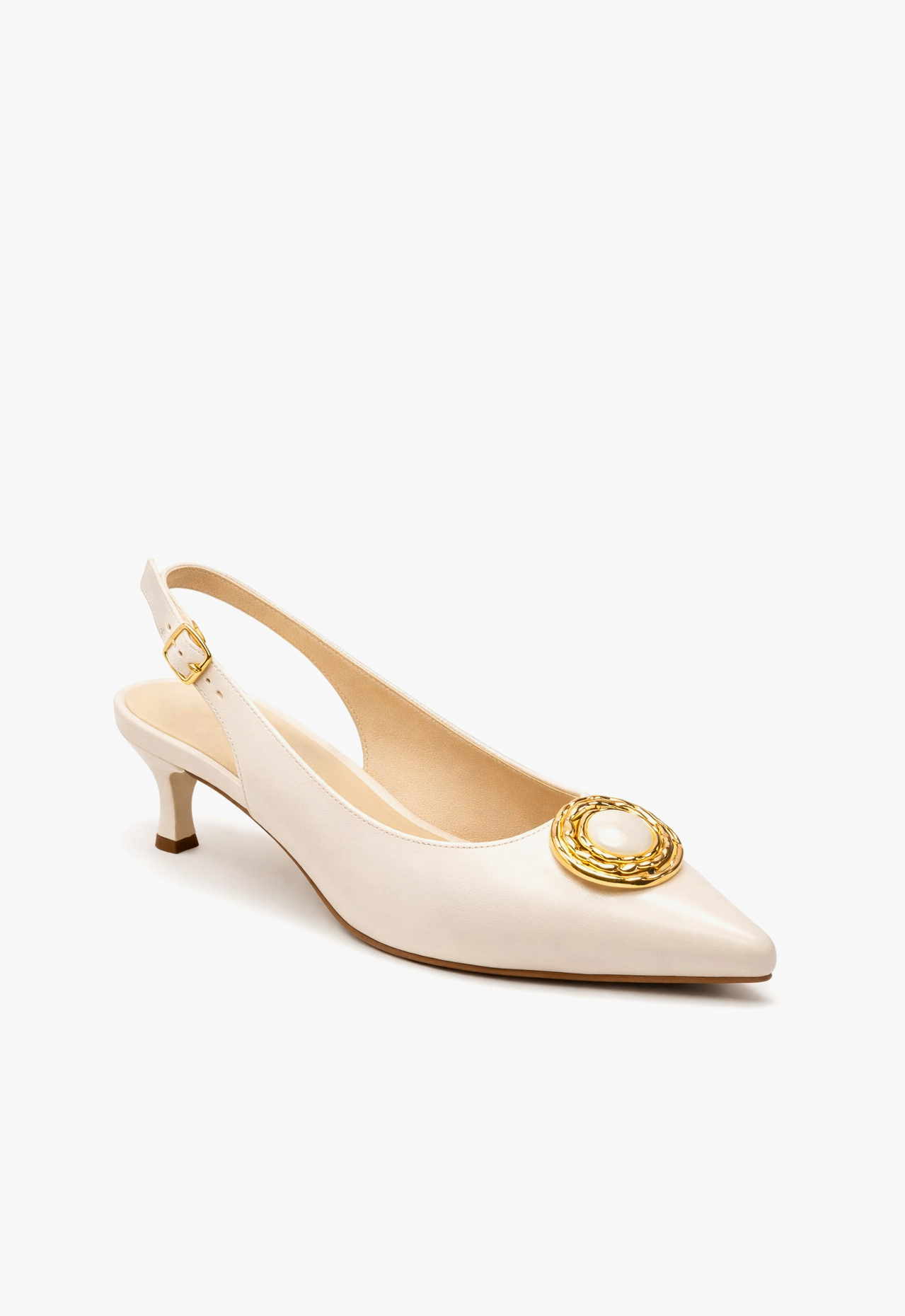 Home 28 sapato scarpin slingback feminino com salto baixo branco Pérola Blànc