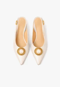 Scarpin slingback feminino salto baixo branco Pérola Blànc 3 sapato scarpin slingback feminino com salto baixo branco Pérola Blànc