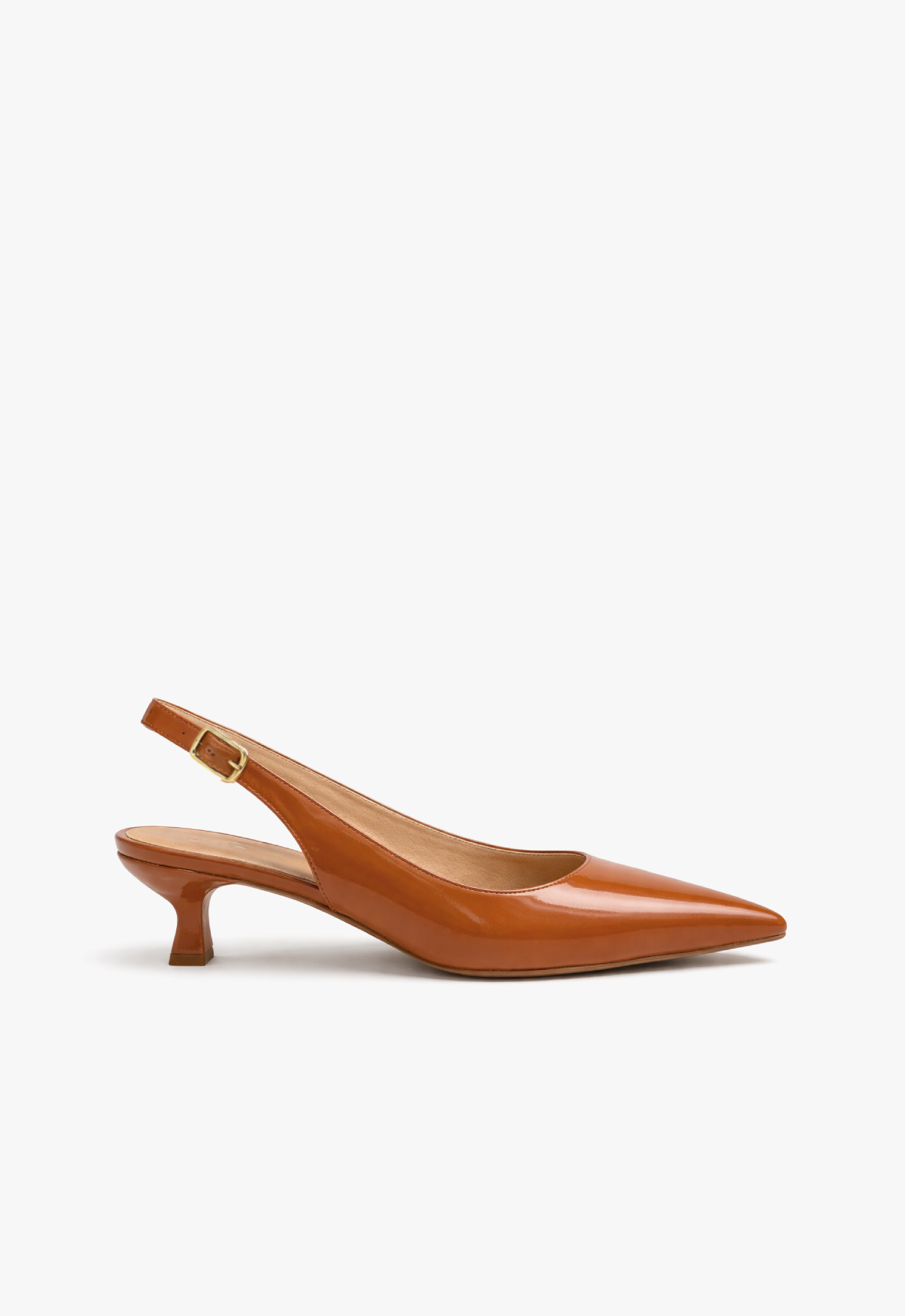 sapato scarpin slingback feminino com salto baixo caramelo