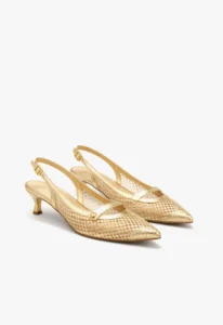 Scarpin slingback feminino salto baixo dourado Golden Royale 4 sapato scarpin slingback feminino com salto baixo dourado golden royale