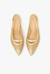 Scarpin slingback feminino salto baixo dourado Golden Royale 3 sapato scarpin slingback feminino com salto baixo dourado golden royale
