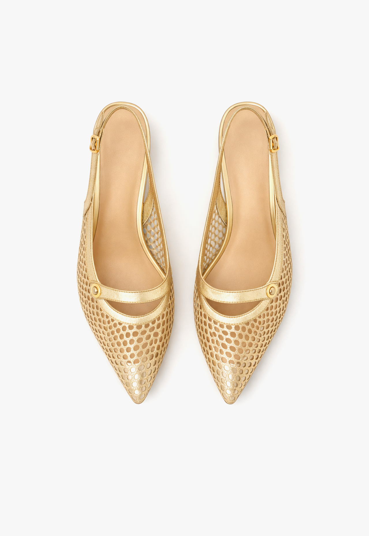 sapato scarpin slingback feminino com salto baixo dourado golden royale