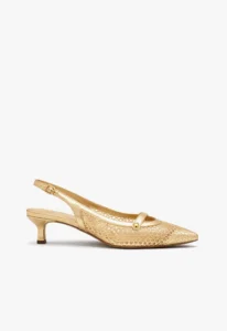 Scarpin slingback feminino salto baixo dourado Golden Royale 2 sapato scarpin slingback feminino com salto baixo dourado golden royale