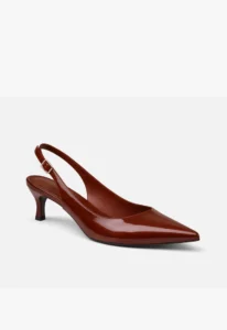 Scarpin slingback feminino salto baixo marrom 1 sapato scarpin slingback feminino com salto baixo marrom