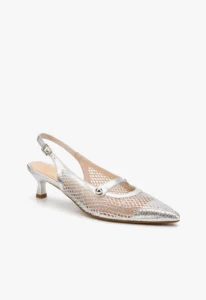 Scarpin slingback feminino salto baixo prata Silver Royale 1 sapato scarpin slingback feminino com salto baixo prata silver royale