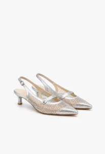 Scarpin slingback feminino salto baixo prata Silver Royale 4 sapato scarpin slingback feminino com salto baixo prata silver royale