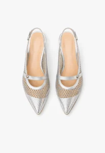Scarpin slingback feminino salto baixo prata Silver Royale 3 sapato scarpin slingback feminino com salto baixo prata silver royale
