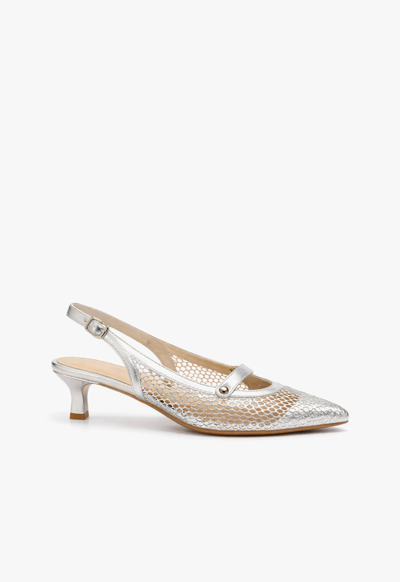 sapato scarpin slingback feminino com salto baixo prata silver royale