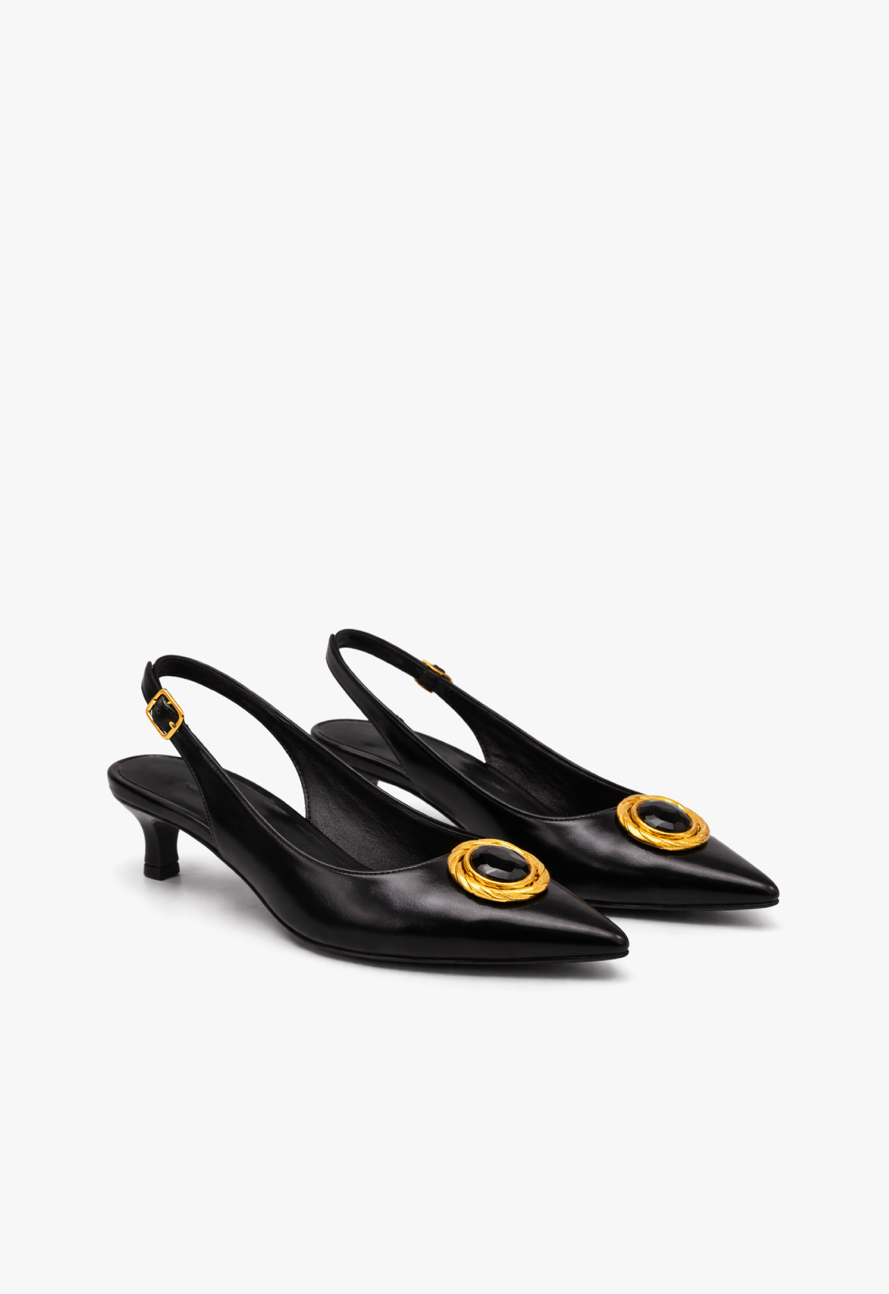 sapato scarpin slingback feminino com salto baixo preto Black' Gold