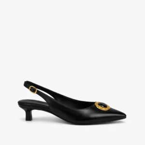 sapato scarpin slingback feminino com salto baixo preto Black' Gold