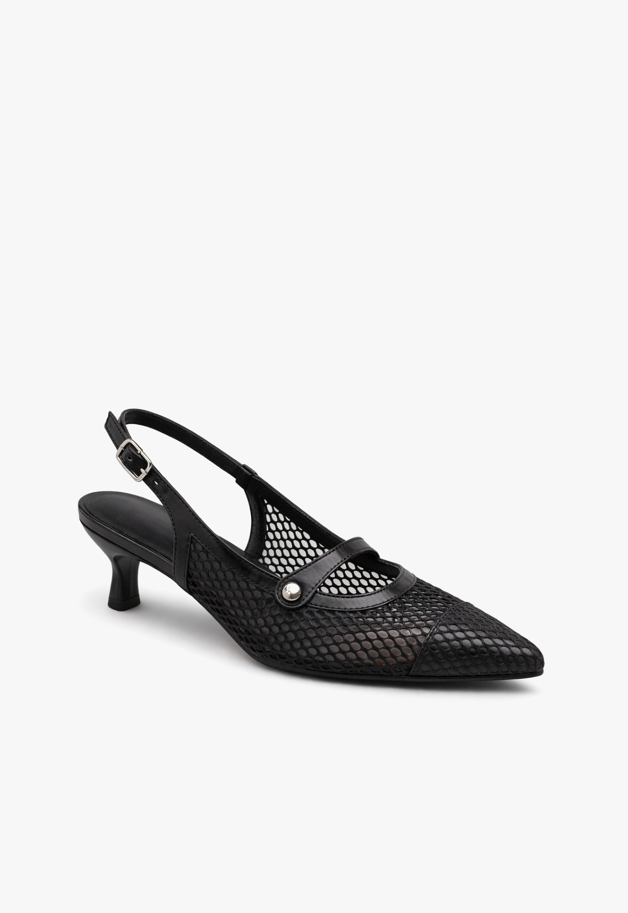 sapato scarpin slingback feminino com salto baixo preto black noir