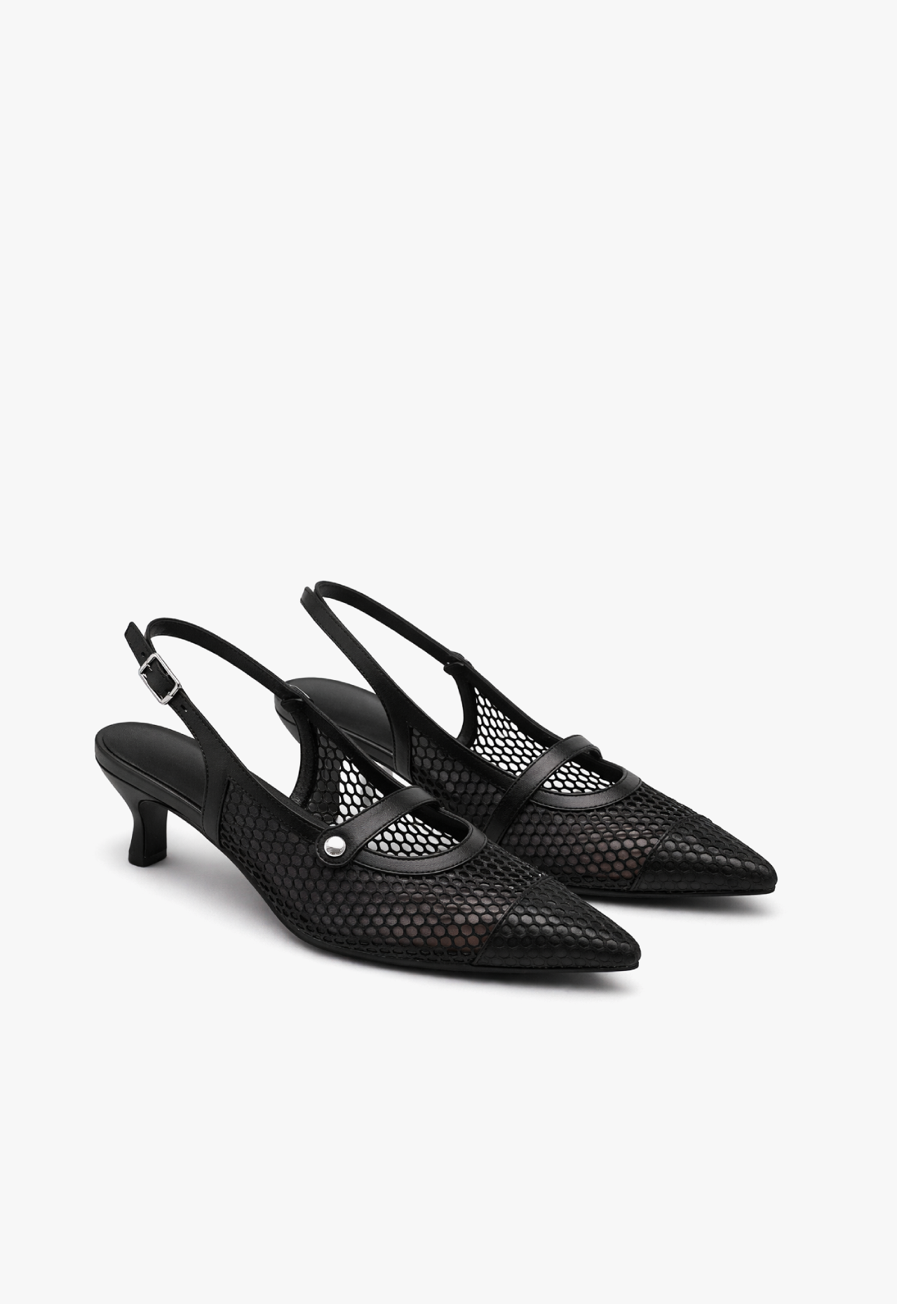 sapato scarpin slingback feminino com salto baixo preto black noir