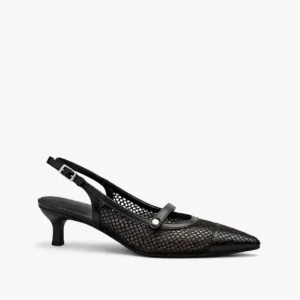 sapato scarpin slingback feminino com salto baixo preto black noir