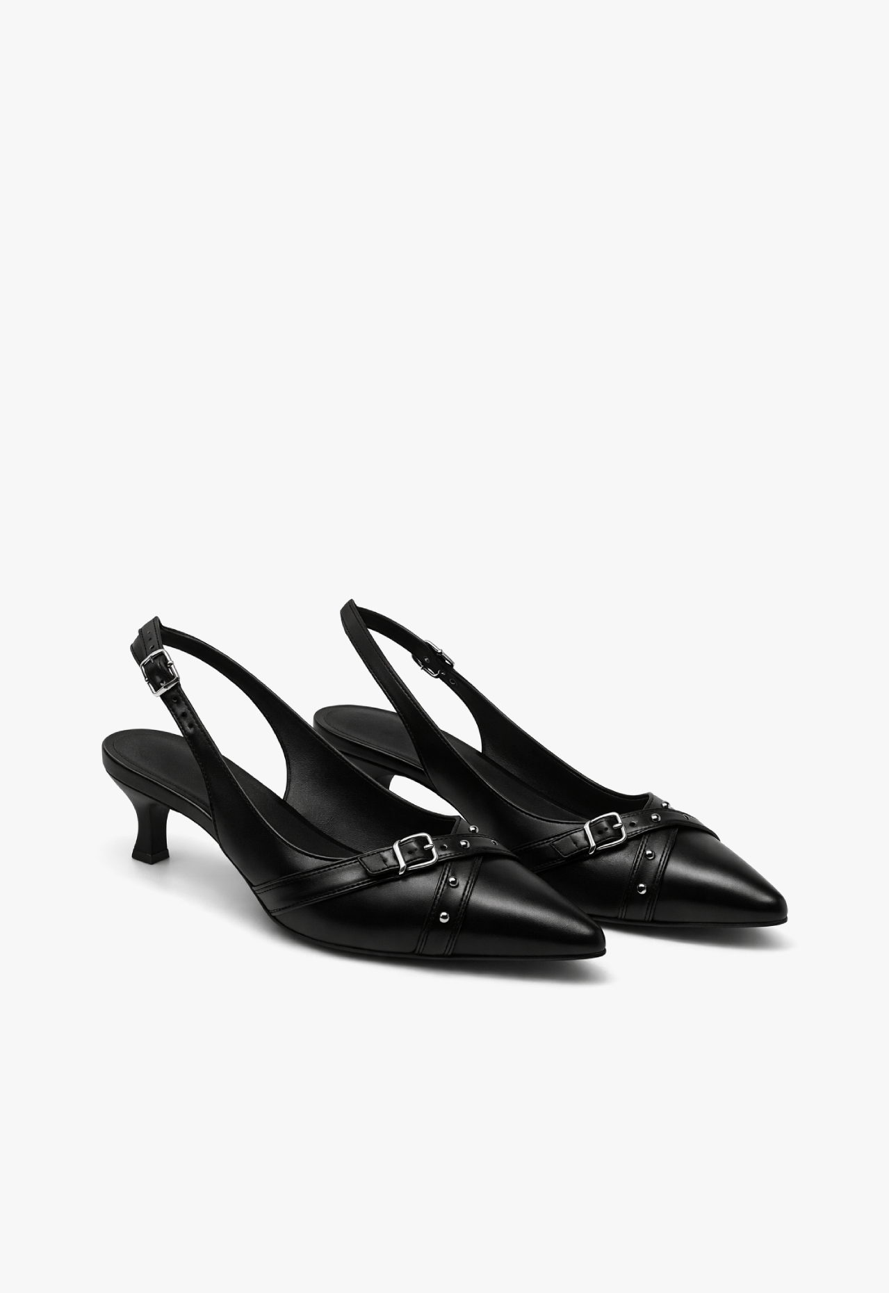 sapato scarpin slingback feminino com salto baixo preto black royale