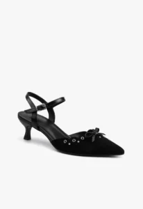 Scarpin slingback feminino salto baixo preto Black Velvet 1 sapato scarpin slingback feminino com salto baixo preto black velvet