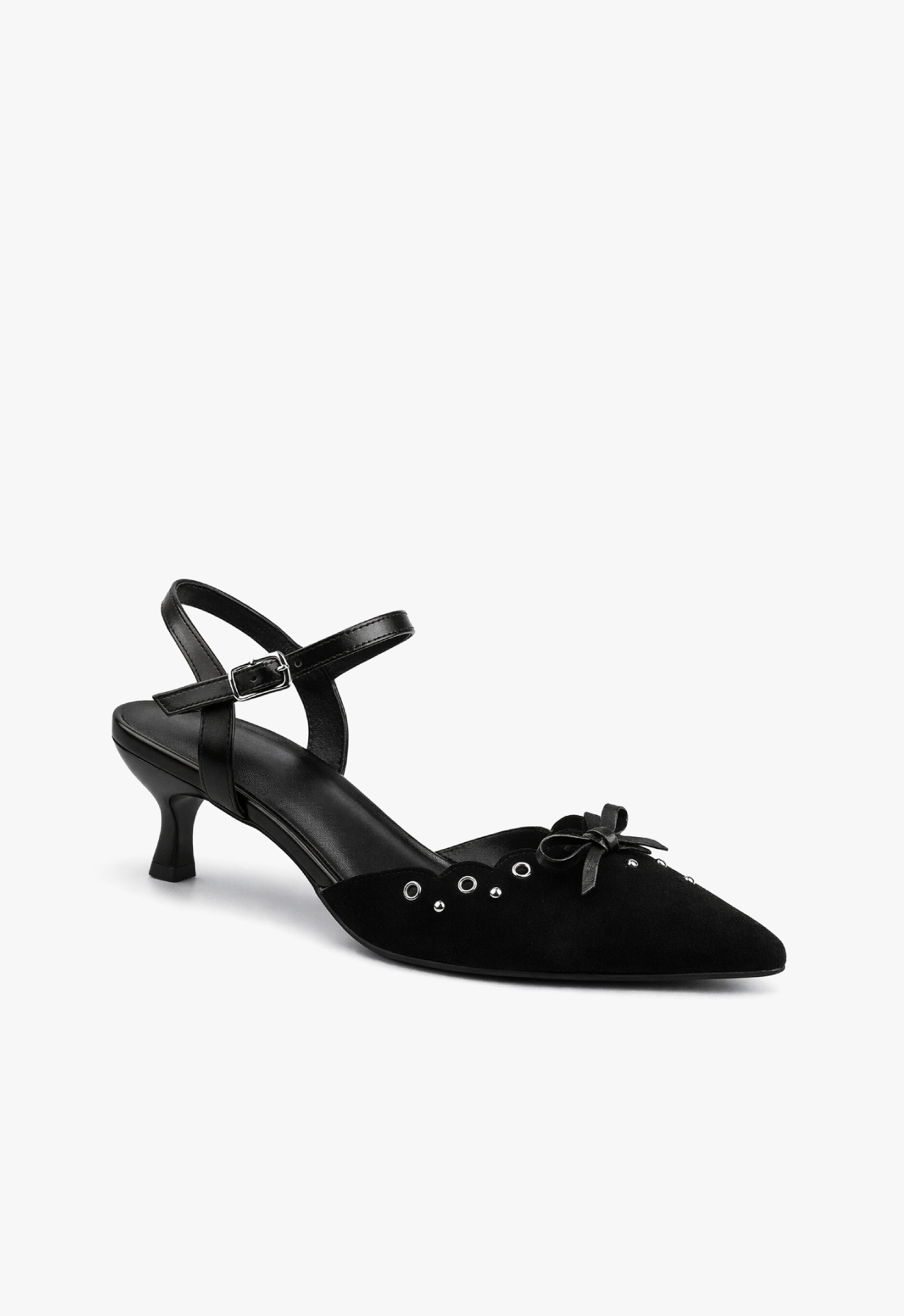 Home 24 sapato scarpin slingback feminino com salto baixo preto black velvet