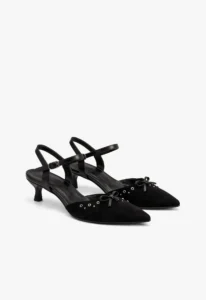 Scarpin slingback feminino salto baixo preto Black Velvet 4 sapato scarpin slingback feminino com salto baixo preto black velvet