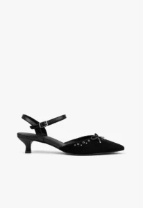 Scarpin slingback feminino salto baixo preto Black Velvet 2 sapato scarpin slingback feminino com salto baixo preto black velvet
