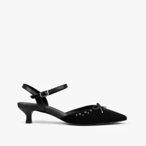 sapato scarpin slingback feminino com salto baixo preto black velvet