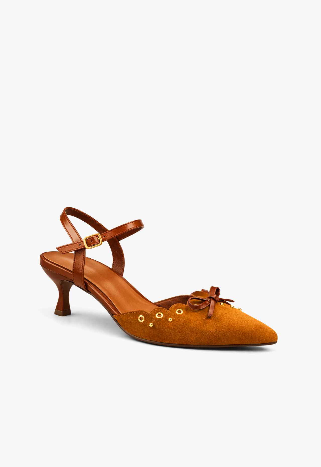 Home 26 sapato scarpin slingback feminino com salto baixo dourado golden velvet
