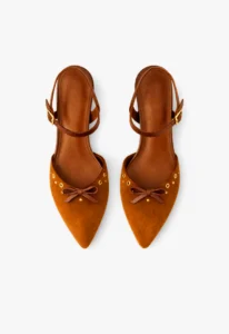 Scarpin slingback feminino salto baixo dourado Golden Velvet 3 sapato scarpin slingback feminino com salto baixo dourado golden velvet