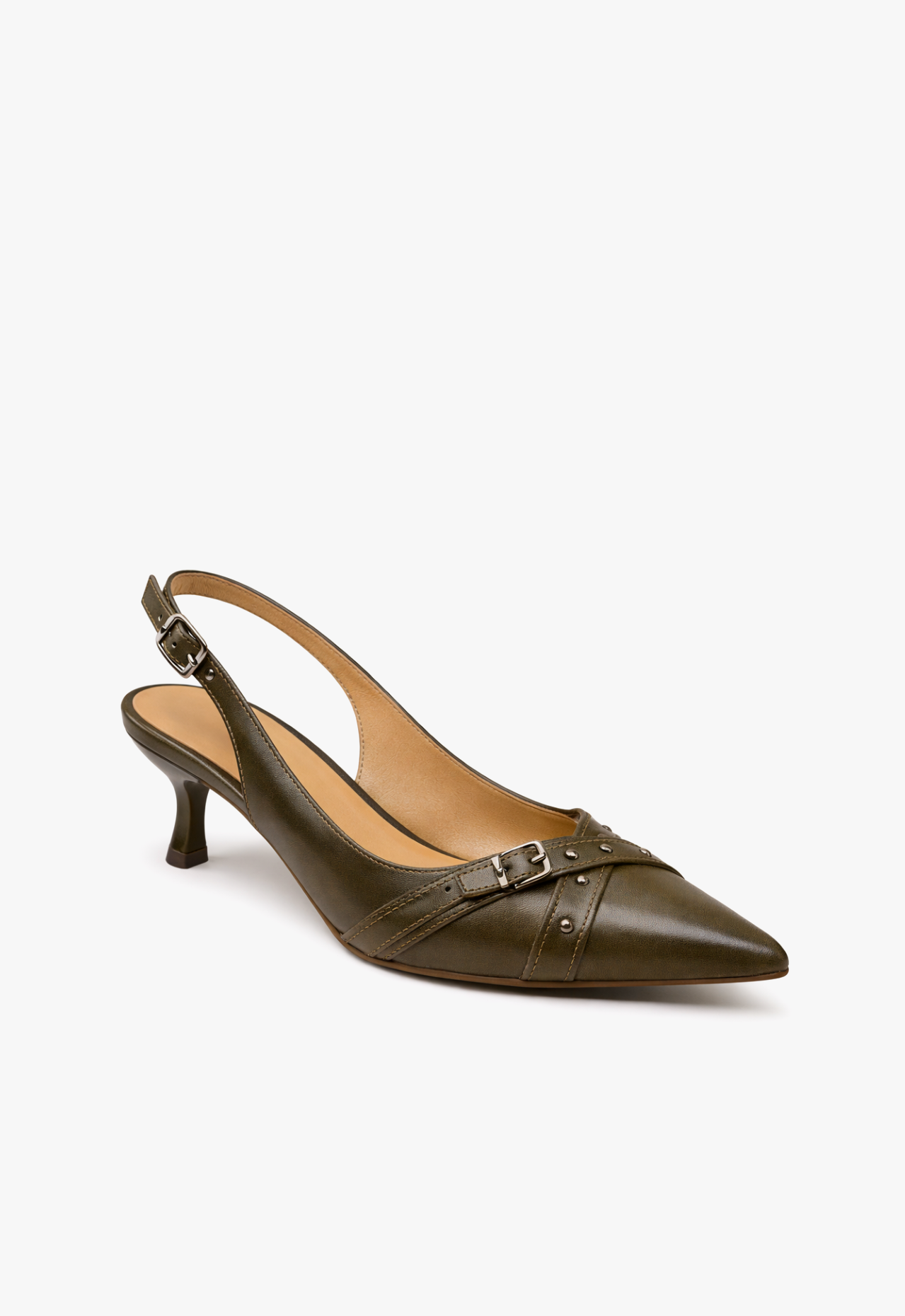 sapato scarpin slingback feminino com salto baixo verde oliva royale