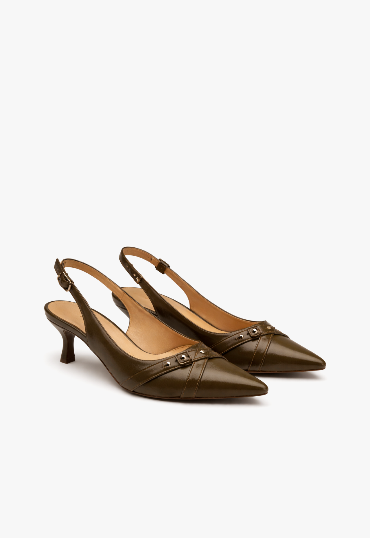 sapato scarpin slingback feminino com salto baixo verde oliva royale