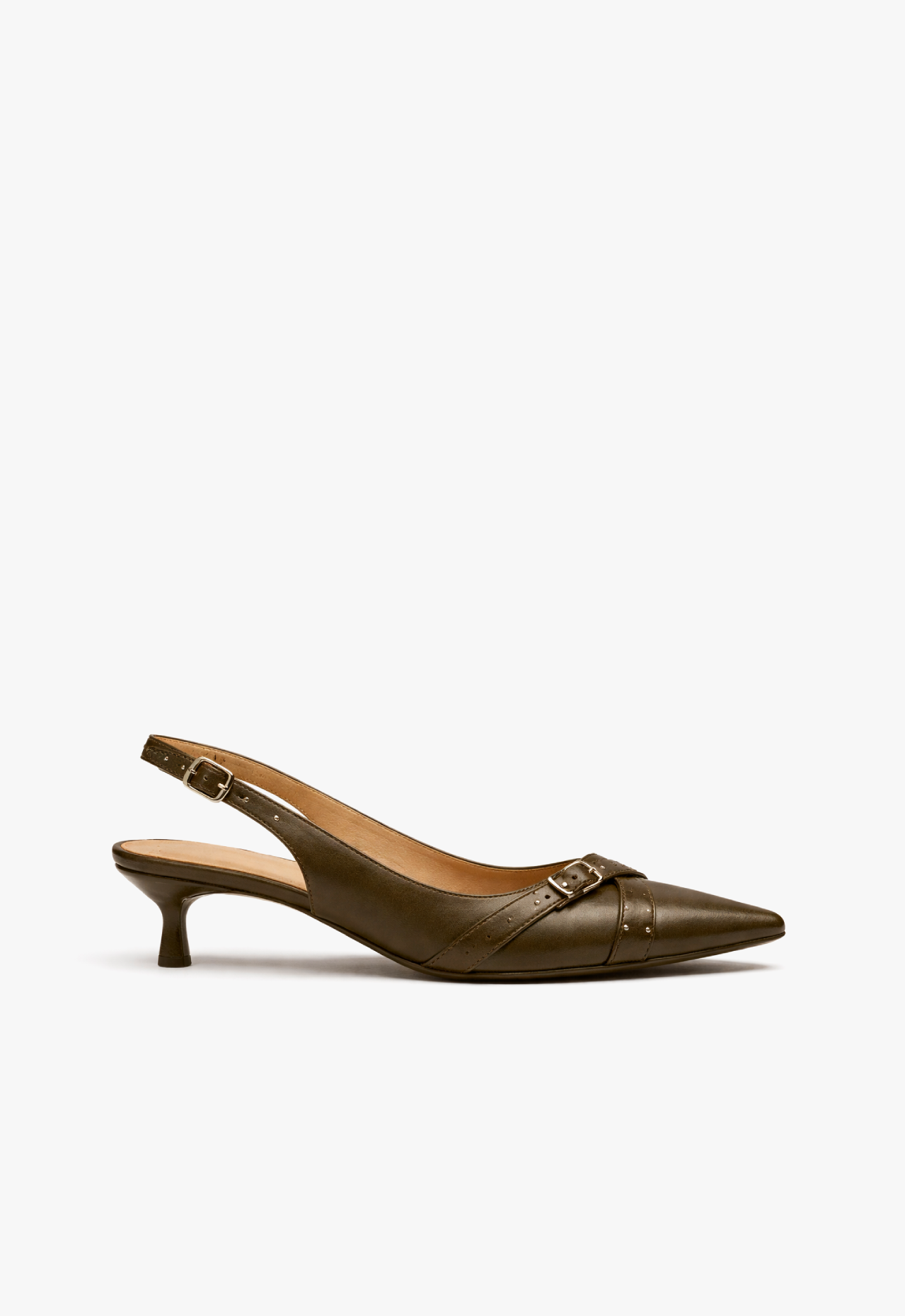 sapato scarpin slingback feminino com salto baixo verde oliva royale