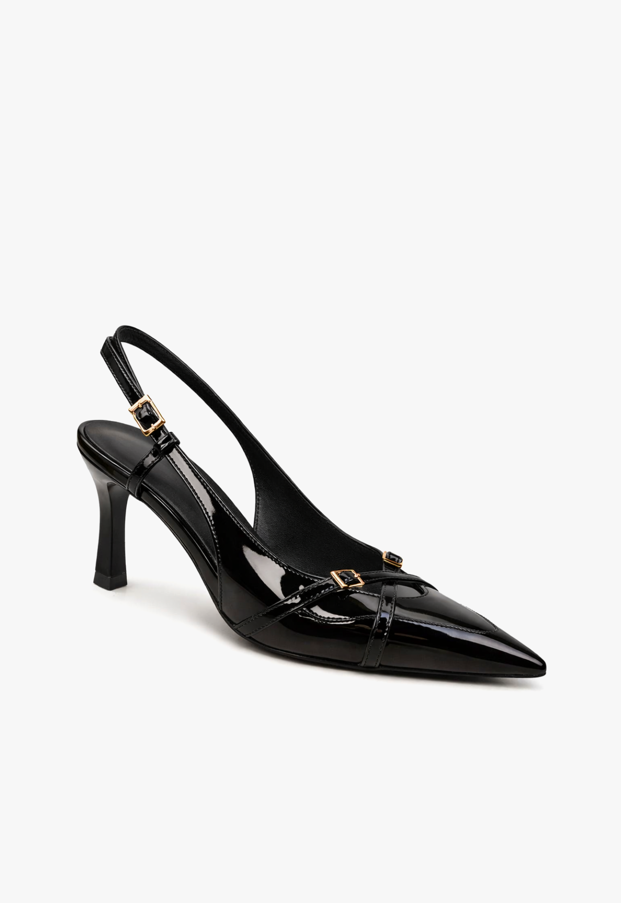 sapato scarpin slingback feminino com salto médio preto Black Royale