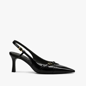 sapato scarpin slingback feminino com salto médio preto Black Royale