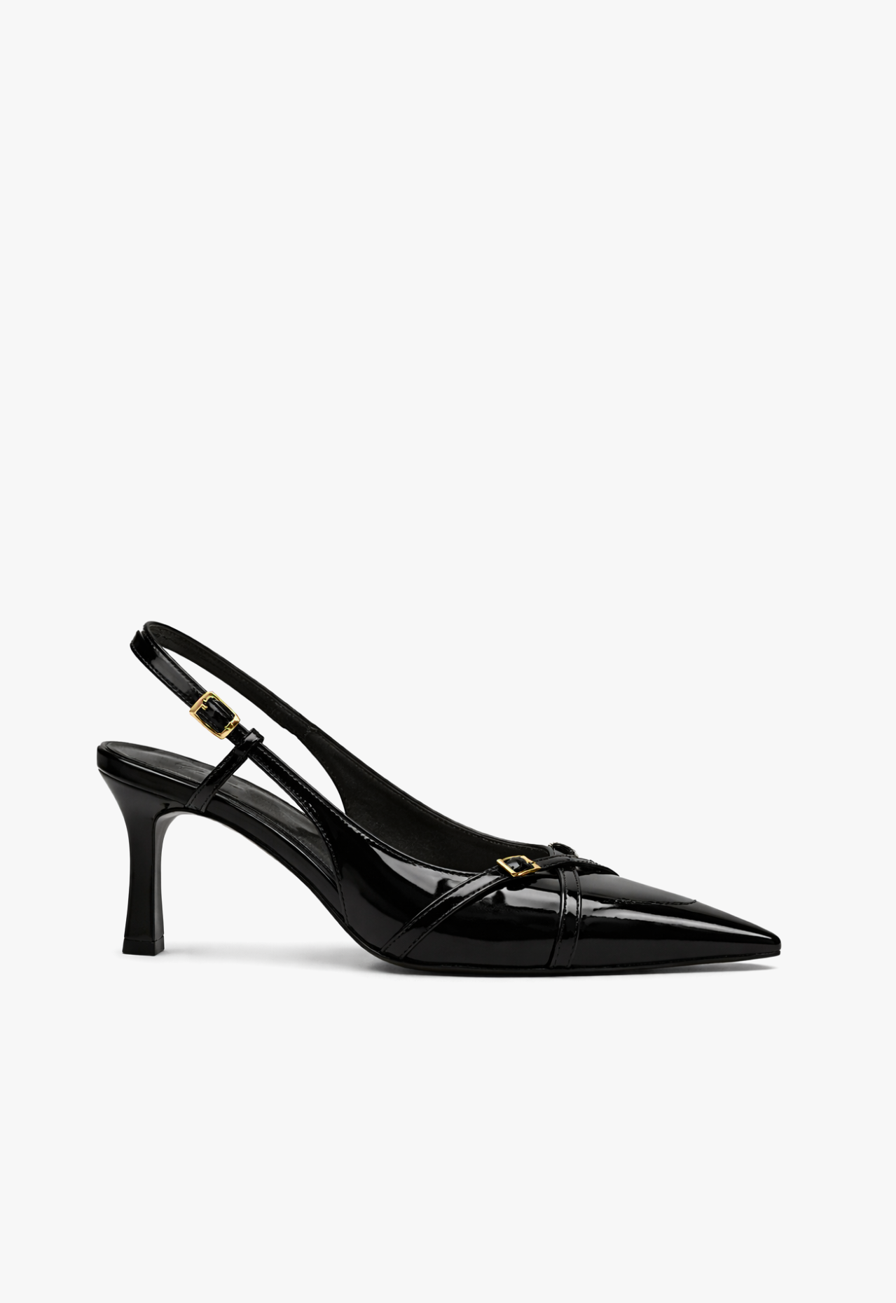 sapato scarpin slingback feminino com salto médio preto Black Royale