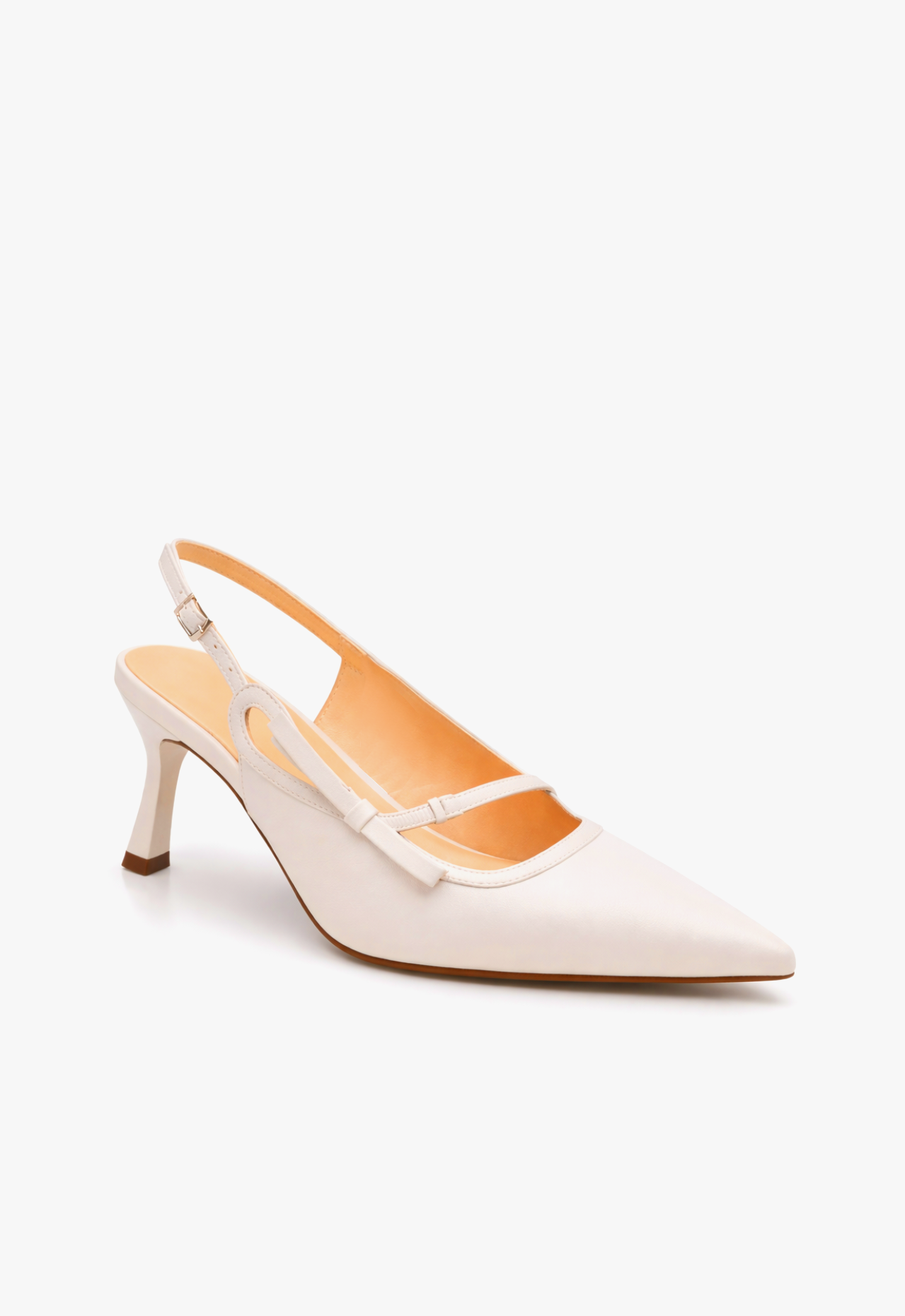 sapato scarpin slingback feminino com salto médio branco Pérola Blànc