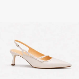 sapato scarpin slingback feminino com salto médio branco Pérola Blànc