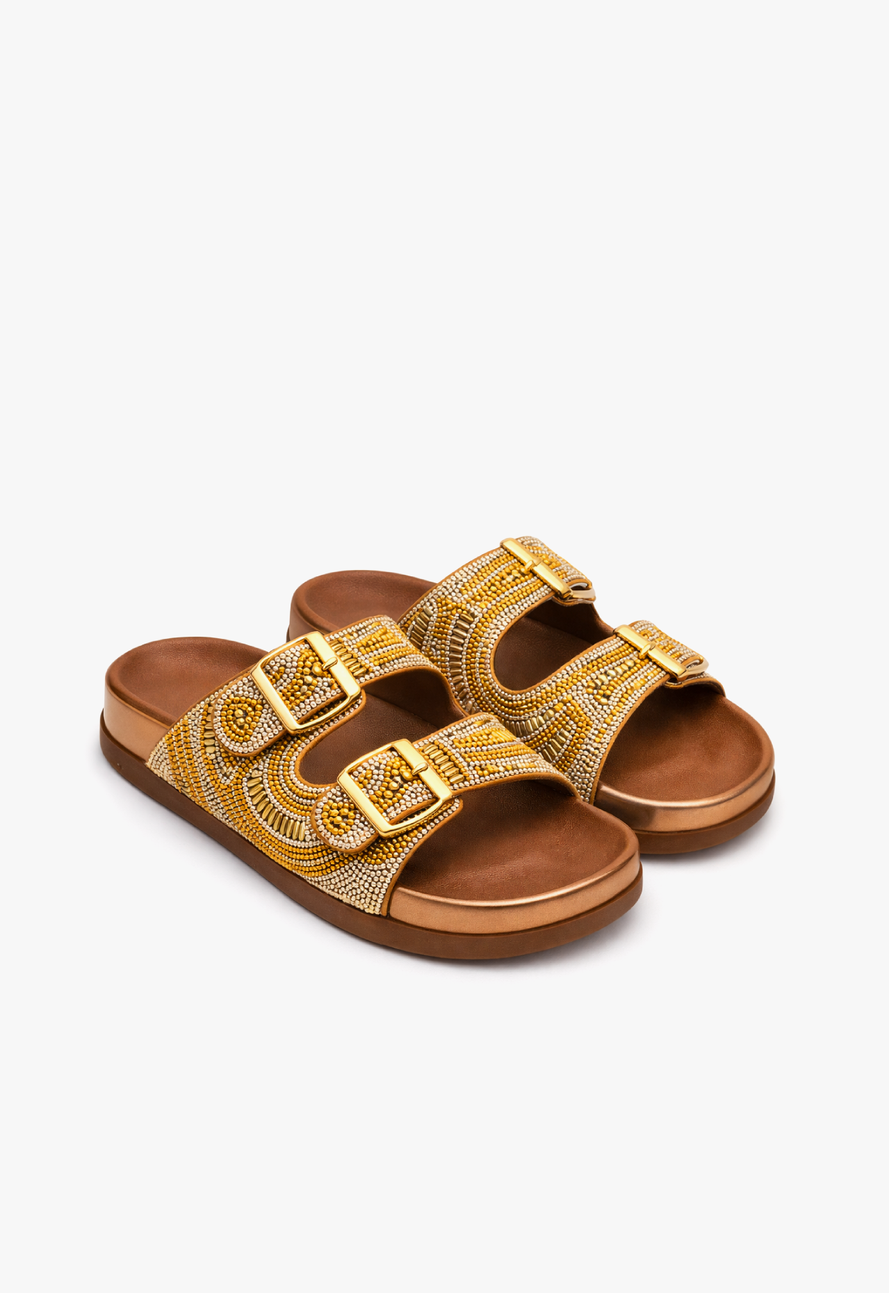 sandália papete feminina com strass dourado