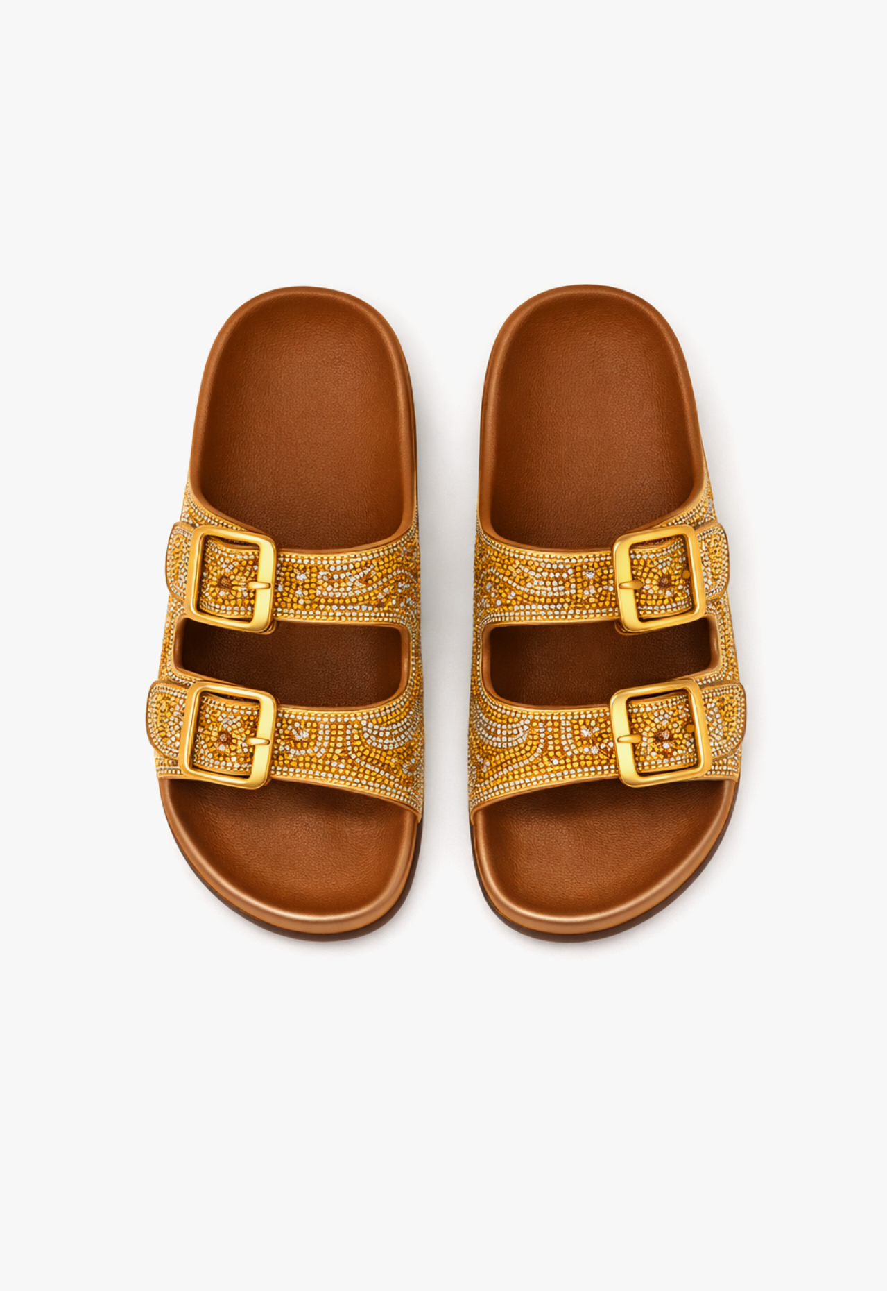 sandália papete feminina com strass dourado