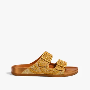 sandália papete feminina com strass dourado